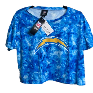 NWT Los Angeles Chargers Womens Tie-Dye Big Logo Crop Top Size M Short S…